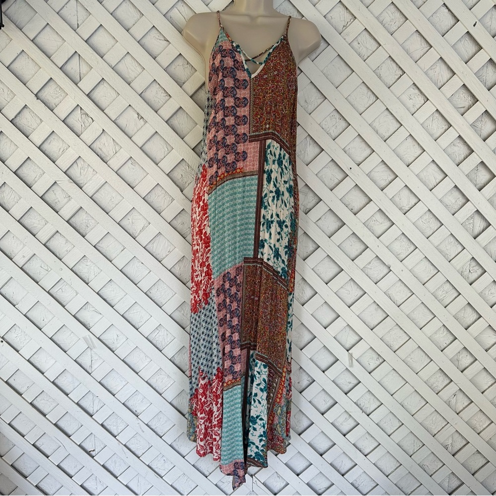 Umgee Crinkled Patchwork Multi Print Maxi Dress S… - image 1